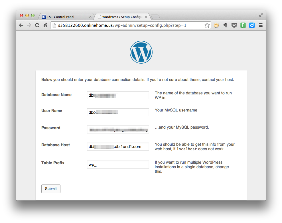 Install WordPress - Database Information